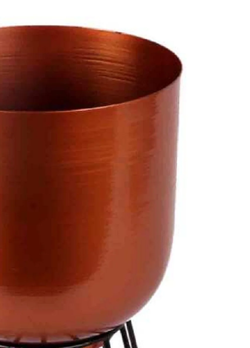 Copper Antique Tabletop Round Iron Planter Pot With Wrought Iron Back Powder Coated Stand High Quality Modern Decorative Vases