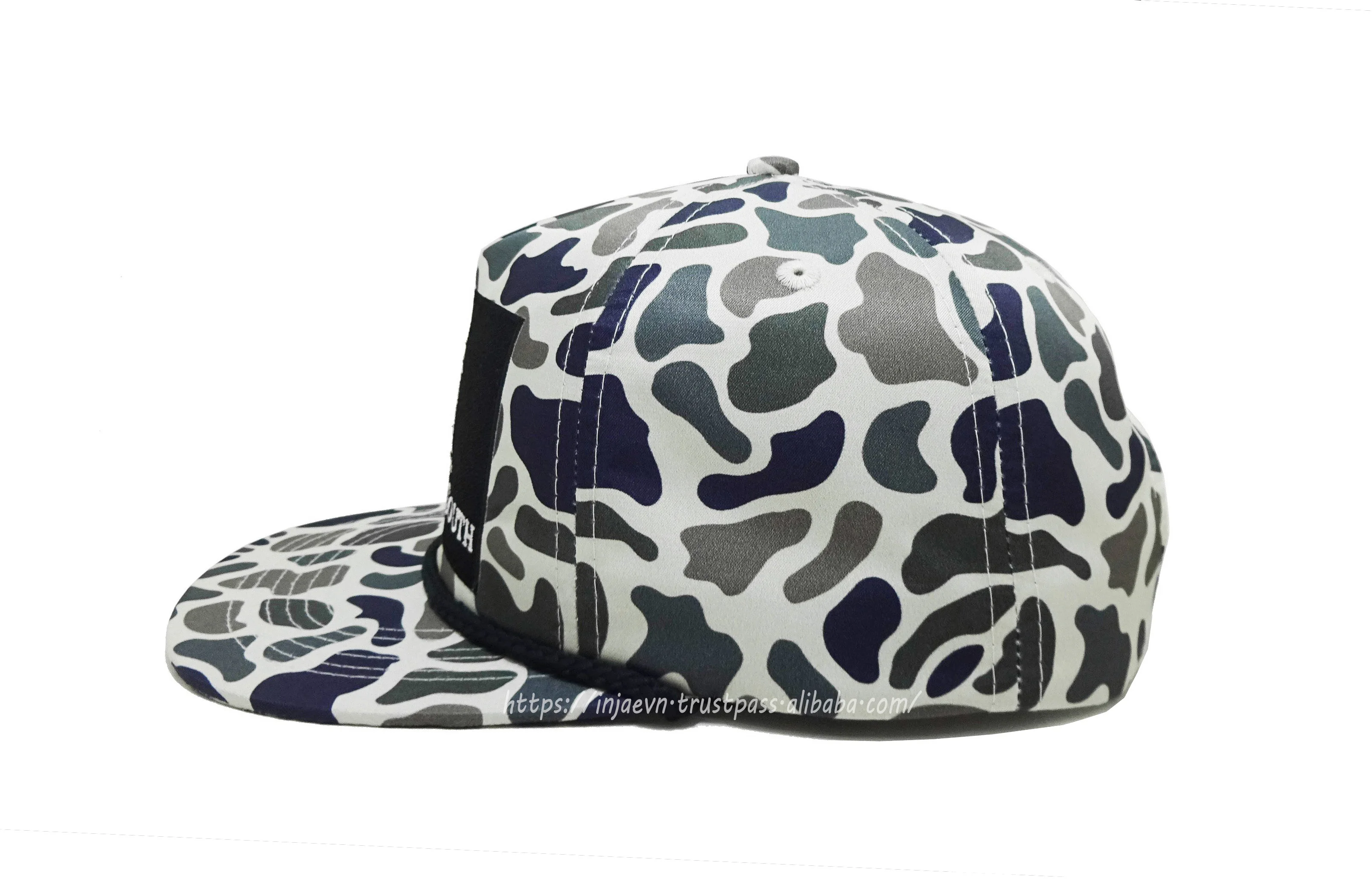 Embroidery Logo Snapback Hats Custom Camo Design Flat Bill Snapback Hats 6 Panel Adjustable High Profile Sports Hats