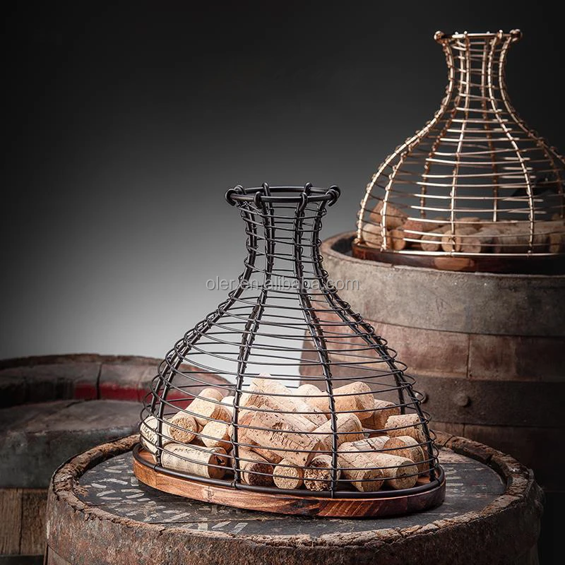 Wine Cork Container Wine Stopper Holder Large Wine Bottle Cork Holder with Wooden Bottom