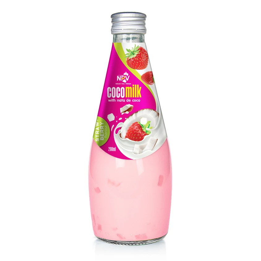 Hot Selling  z Coconut Milk With Nata De Coco Strawberry Flavor 290ml Glass Bottle  Manufacturing From Vietnam