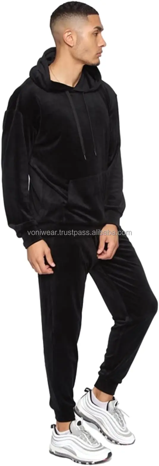 Men 2 piece Velvet Set Hoodie Elastic Pant Casual Velour Tracksuit Custom Design High Quality Mens Velvet Tracksuit