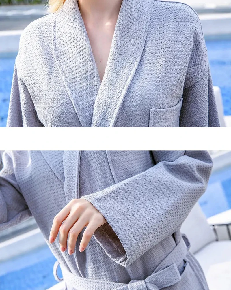 Top Notch Quality Custom 5 Star Hotel Customized Logo Luxury Piped Trim Spa Bath Robe 100% Cotton Waffle Bathrobe