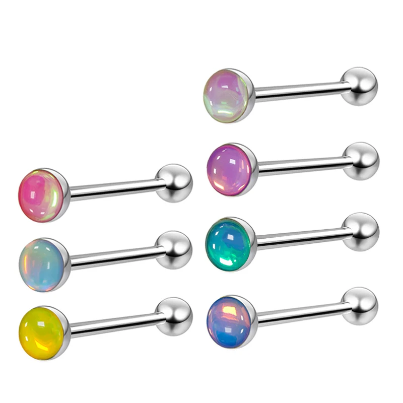 14g Titanium Tongue Stud Piercing Enamel Colorful Straight Fashion Body Jewelry Nose Rings Number Pattern External Thread