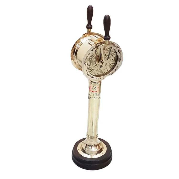 Nautical Marine Brass Ship Telegraph with Wooden Base Collectible Functional Ring Decor Replica Telegraph