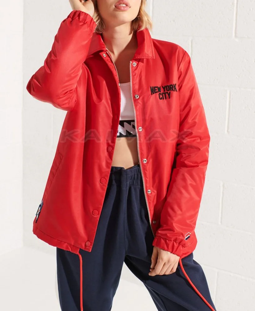 Cheap OEM Red Nylon Coaches Windbreaker Jacket Wholesale Outdoor Sports Coach Jacket Men Women