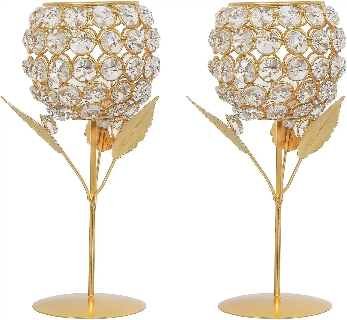 New Premium Crystal Candle Holder with Rose Leaf Brass Orthodox Religious Zinc Die Cut Casting for Prayers & Anniversaries