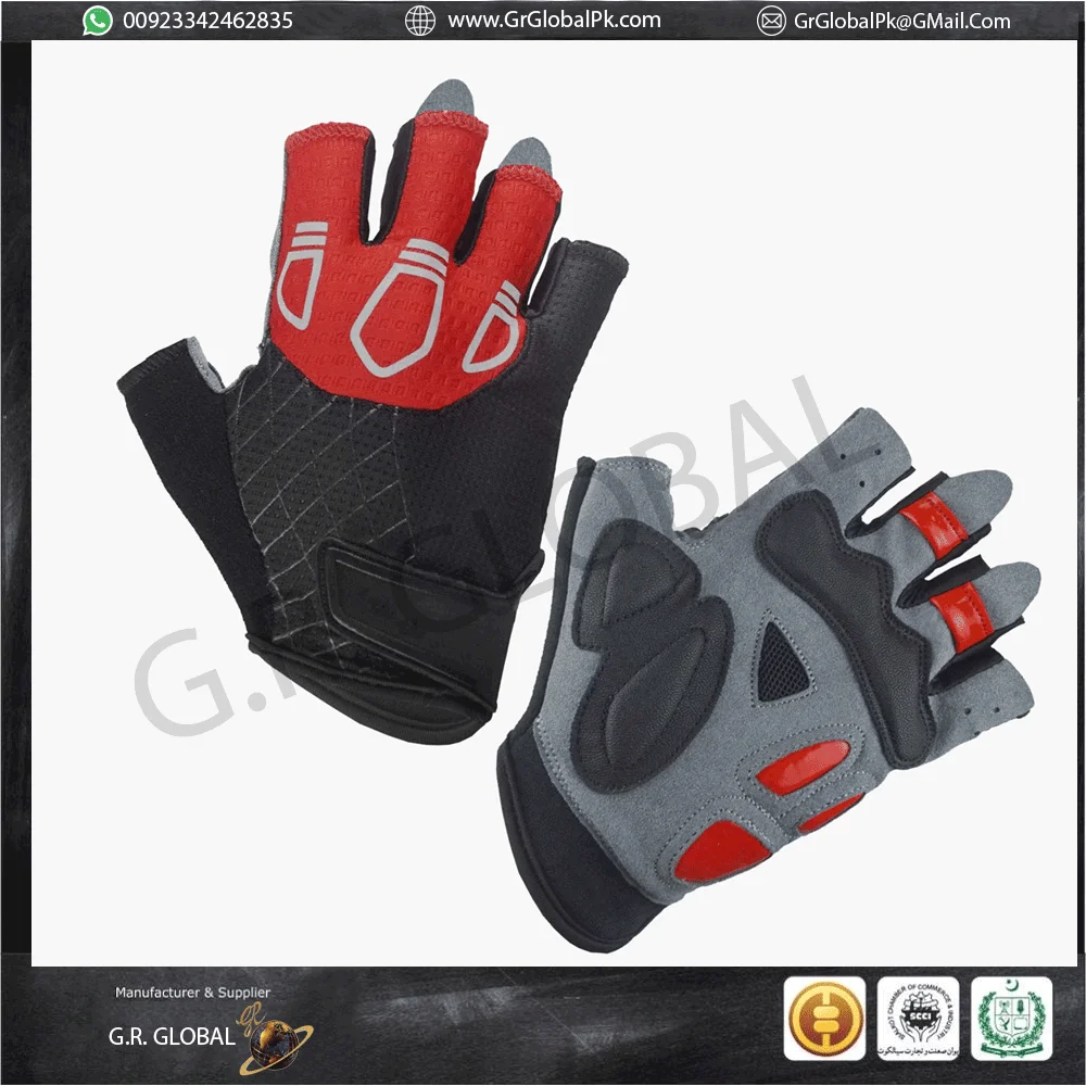 Short Finger Cycling Gloves Black Red Grey Body Building Workout Hand Protection Gym Exercise Weight Lifting  Pair MOQ 20