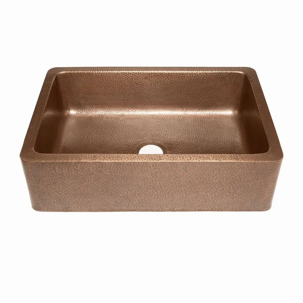 Luxury Single Bowl Hammered Antique Copper Kitchen Farmhouse Sink With Sink 16 Gauge Thickness