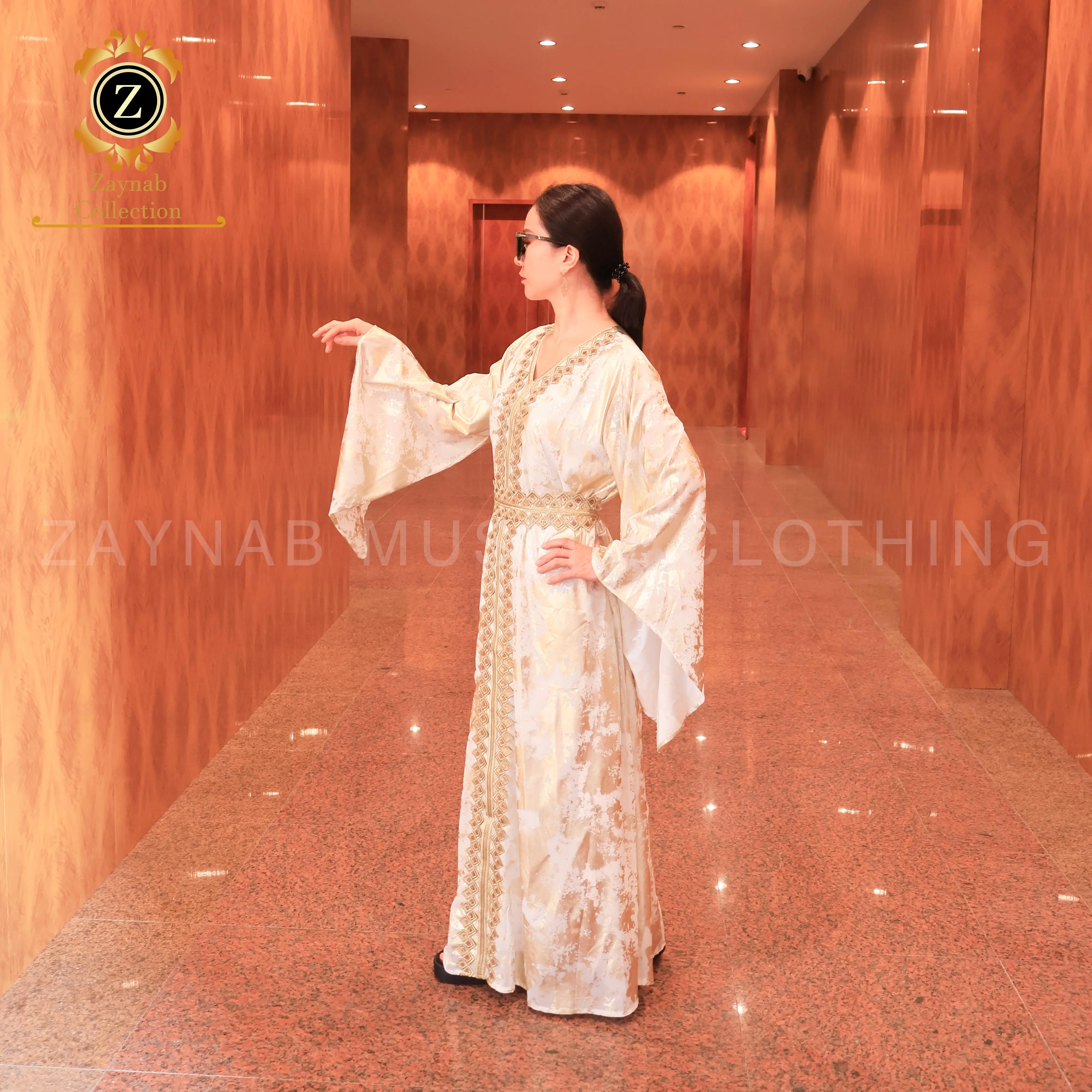 Zaynab Evening Dress Abaya Muslim Dresses Dubai Robe Gold Embroidered Velvet  Abaya Eid Dubai Evening Dress Abaya