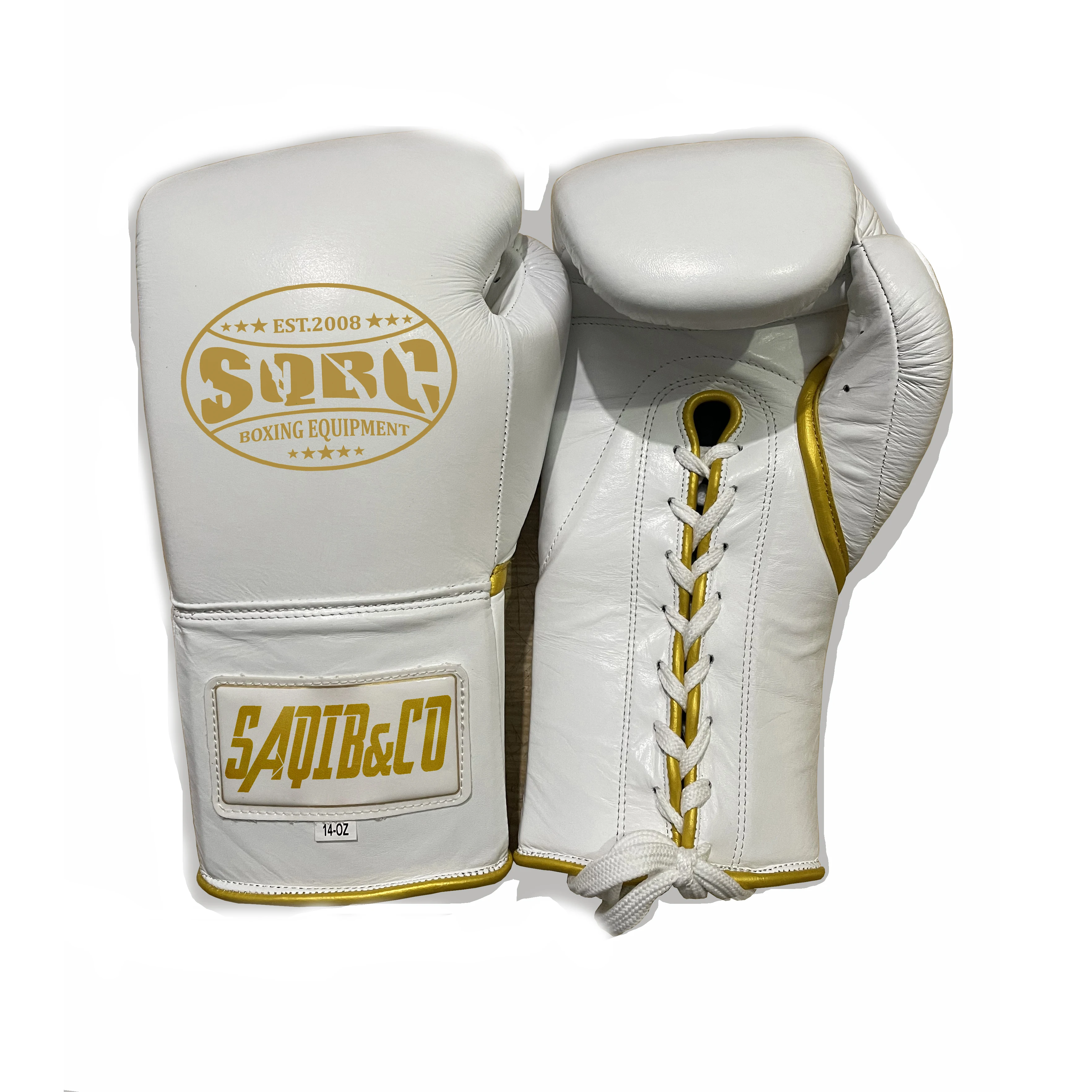 Leather Piping Boxing Gloves White Lace Up Boxing Sparring Gloves & Punching Gloves For Training