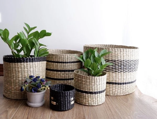 Летние Стильные Плетеные Корзины из натуральных водорослей во Вьетнаме плетеные садовые горшки ротанга корзина для украшения дома