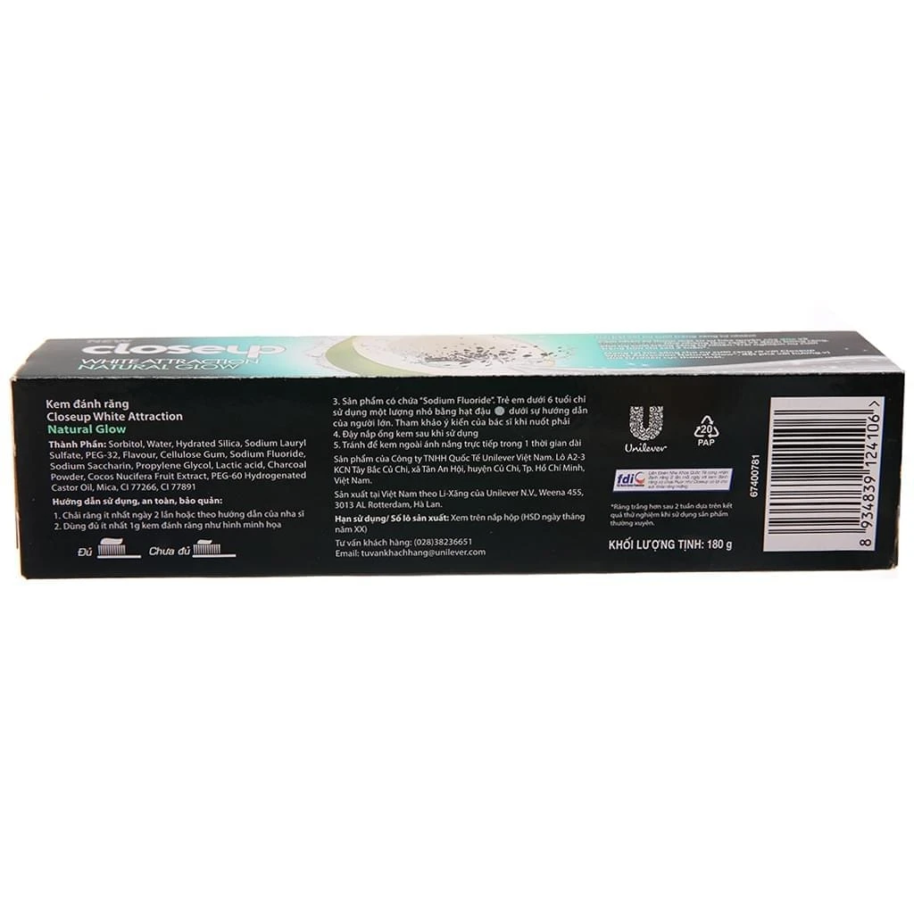 Vietnam supplier CLOSEUP WHITE ATTRACTION GLOW toothpaste 180g with coconut & activated charcoal flavor cool