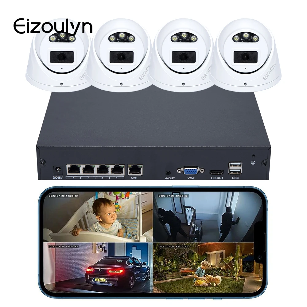 Eizoulyn CCTV Outdoor Surveillance Systems Professional Waterproof 4mp HD Video Starlight PoE IP Camera