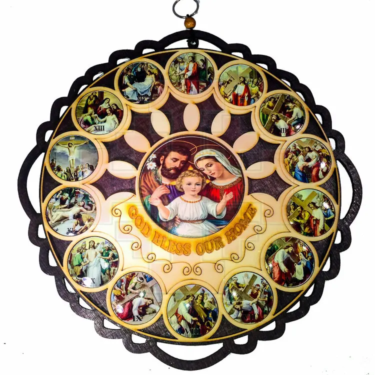 Home blessing-Olive wood god bless our home wall hanging plaque with Jesus carrying his cross