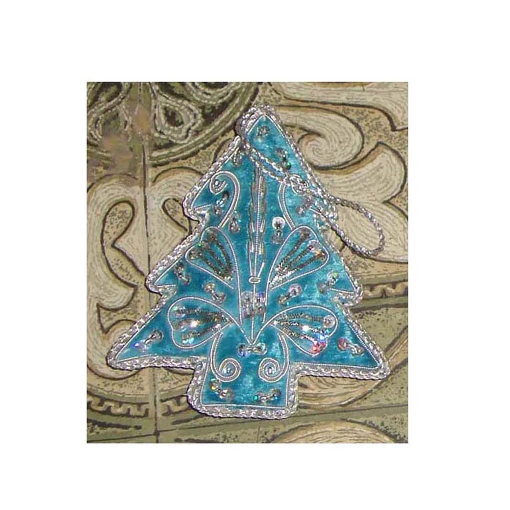 Sky Blue Tree Shape Color Christmas Ornaments For Decoration Celebration And Festival Used For Fabric Zardozi Stone Pearl