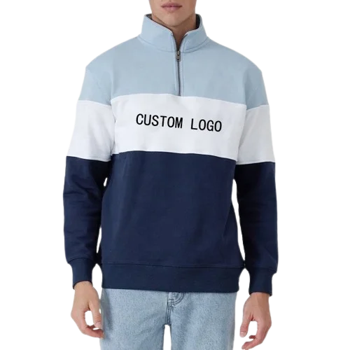 High Quality Oem Custom 100% Cotton Color Block Pullover Jumper 1/4 Quarter Half Zip Sweatshirt for Men