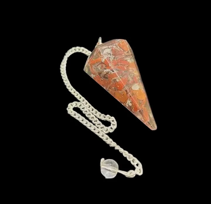 Wholesale Orgonite Red Jasper Faceted Cone Dowsing Pendulum Healing Gemstone Orgone Red Jasper Crystal Point Pendulum for Sale