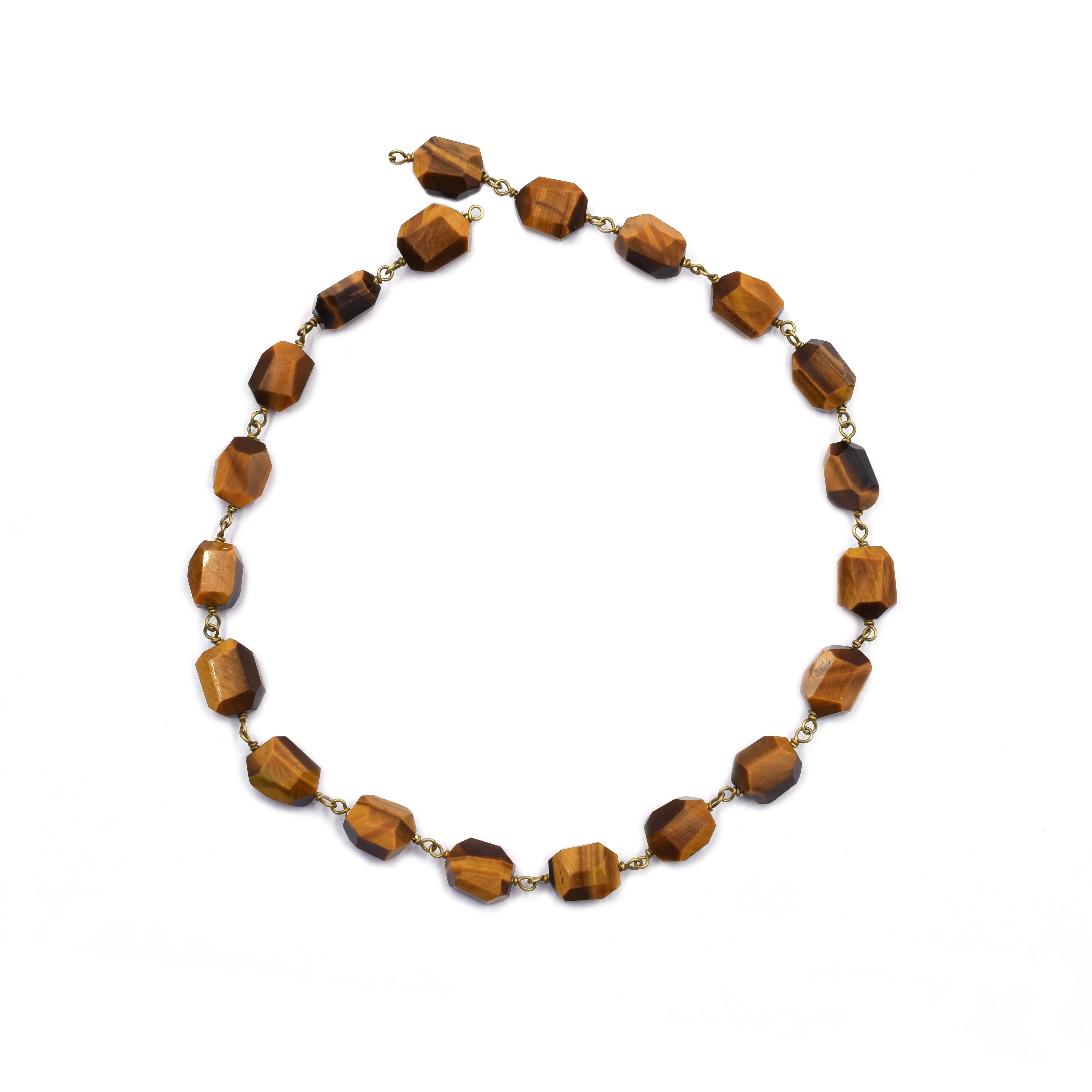 Tiger Eye Nuggets Shape Brass Gold Plated Rosary Wire Wrapped Chain Sold by Foot