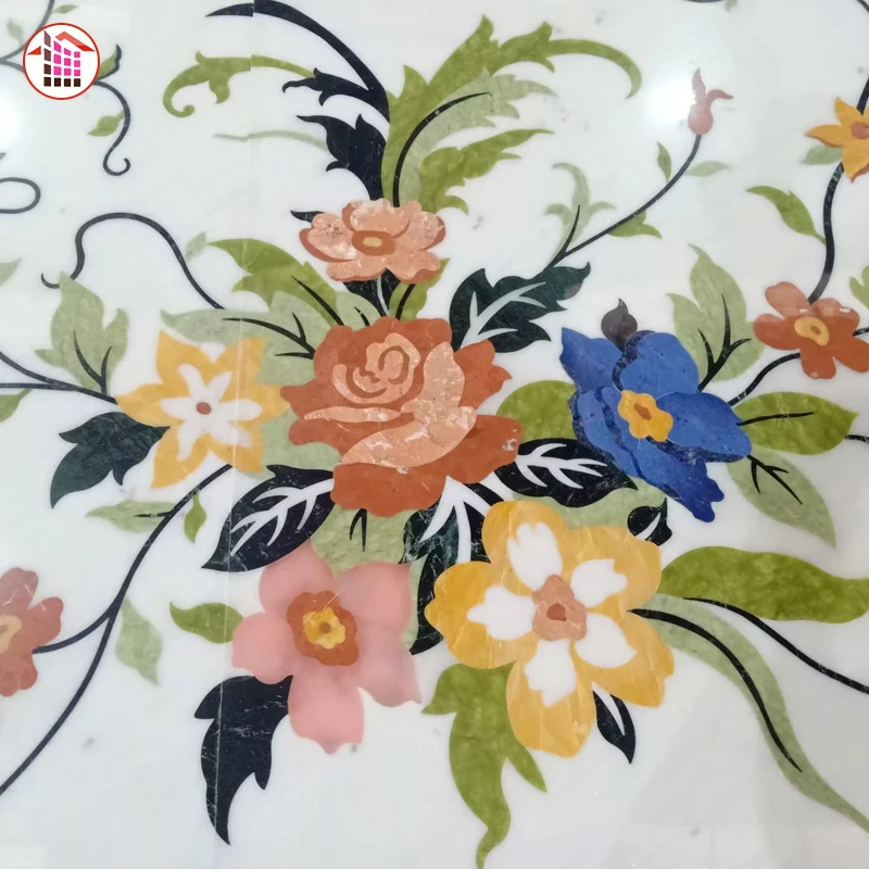 China factory Villa Indoor Beige marble Luxury Waterjet Flower Natural marble Stair steps And Risers Marble Staircase Design