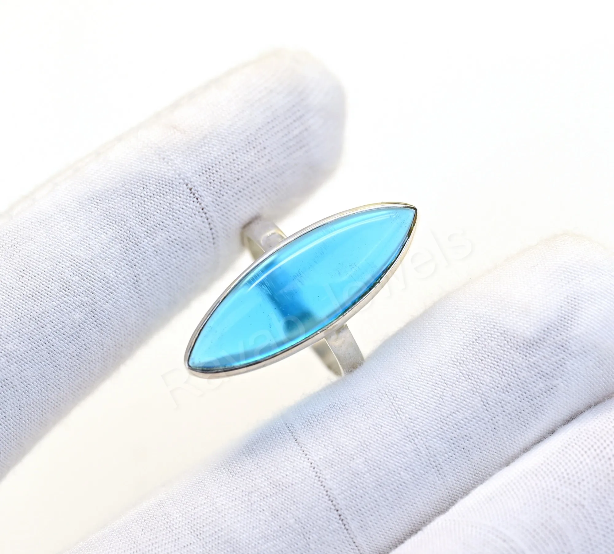 Top Quality Silver Jewellery Finger Ring Christmas Gift Marquise 10x30mm Eternity Vermeil Blue Topaz Hydro Quartz Gemstone Ring