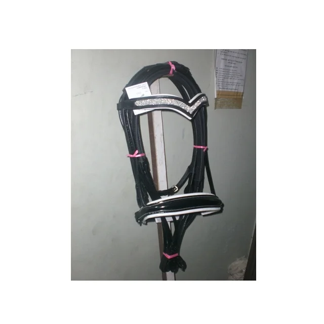 Horse Double Bridle rhinestone horse double bridle leather bridles with patent leather