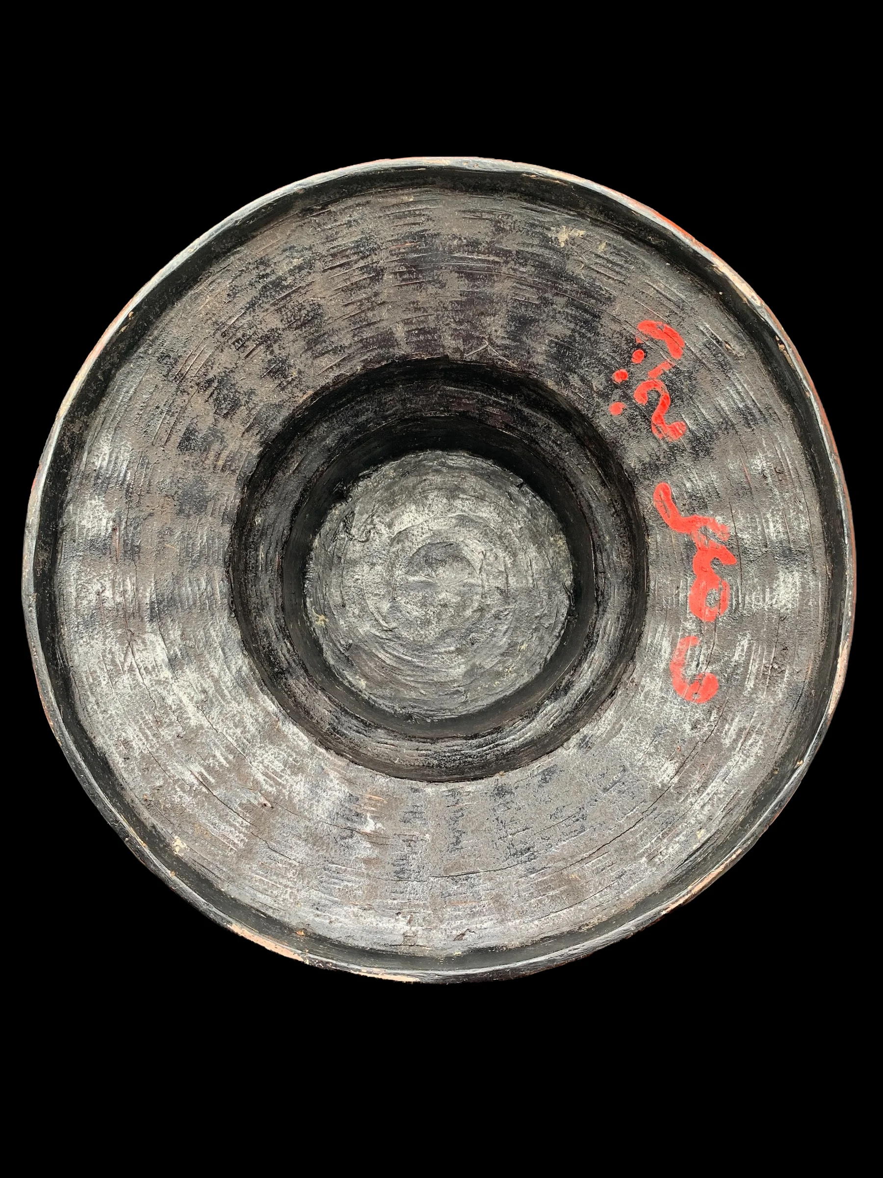 Thai Lanna Lacquer Ware for Food Deck Wooden Lid , Round Topped in the Shape of Pagoda Painted Red - Orange Vermillion Collect