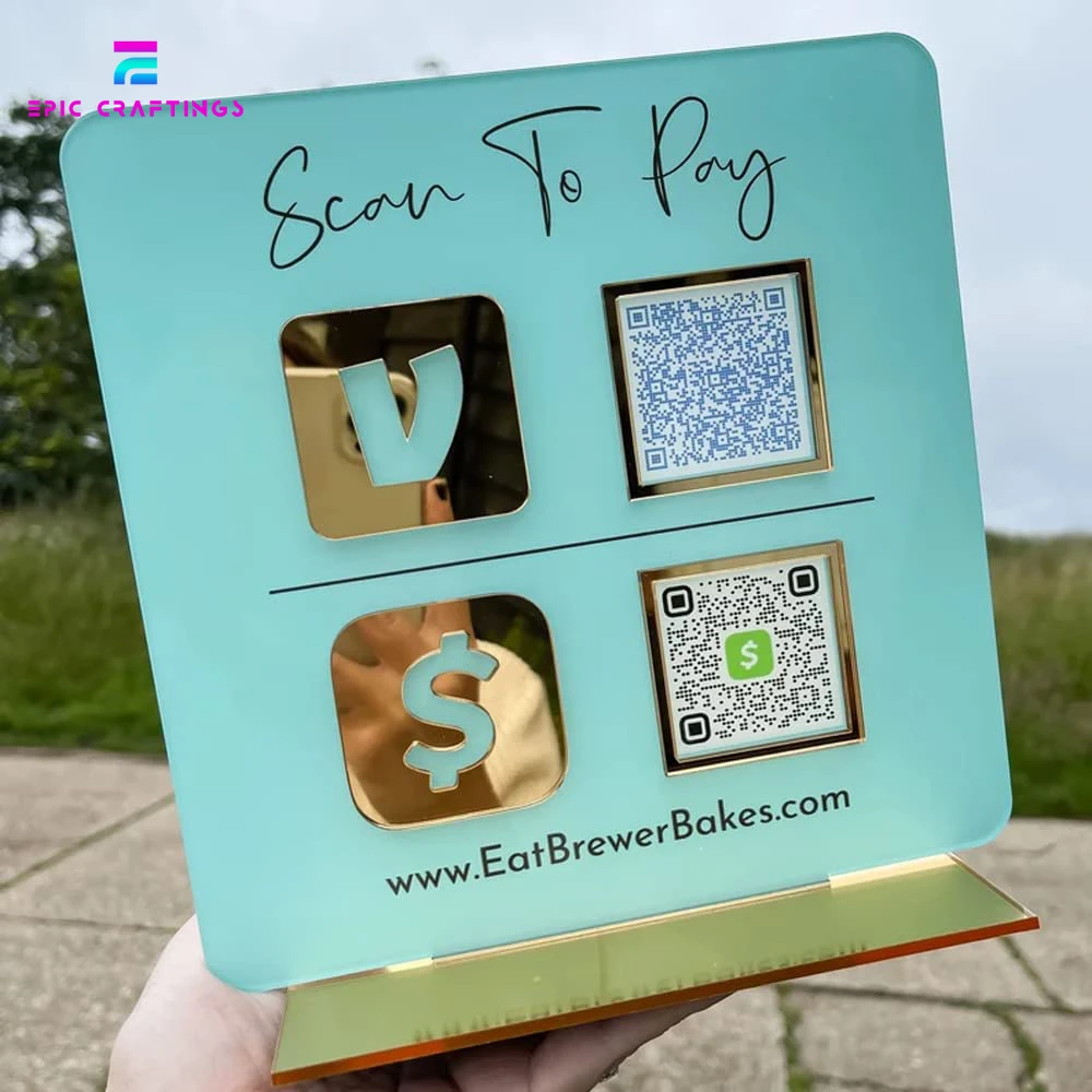 Custom Table Top Clear Acrylic Business QR Code Holder Payment QR Code Display Stand Social Media QR Code Sign Holder Wholesale