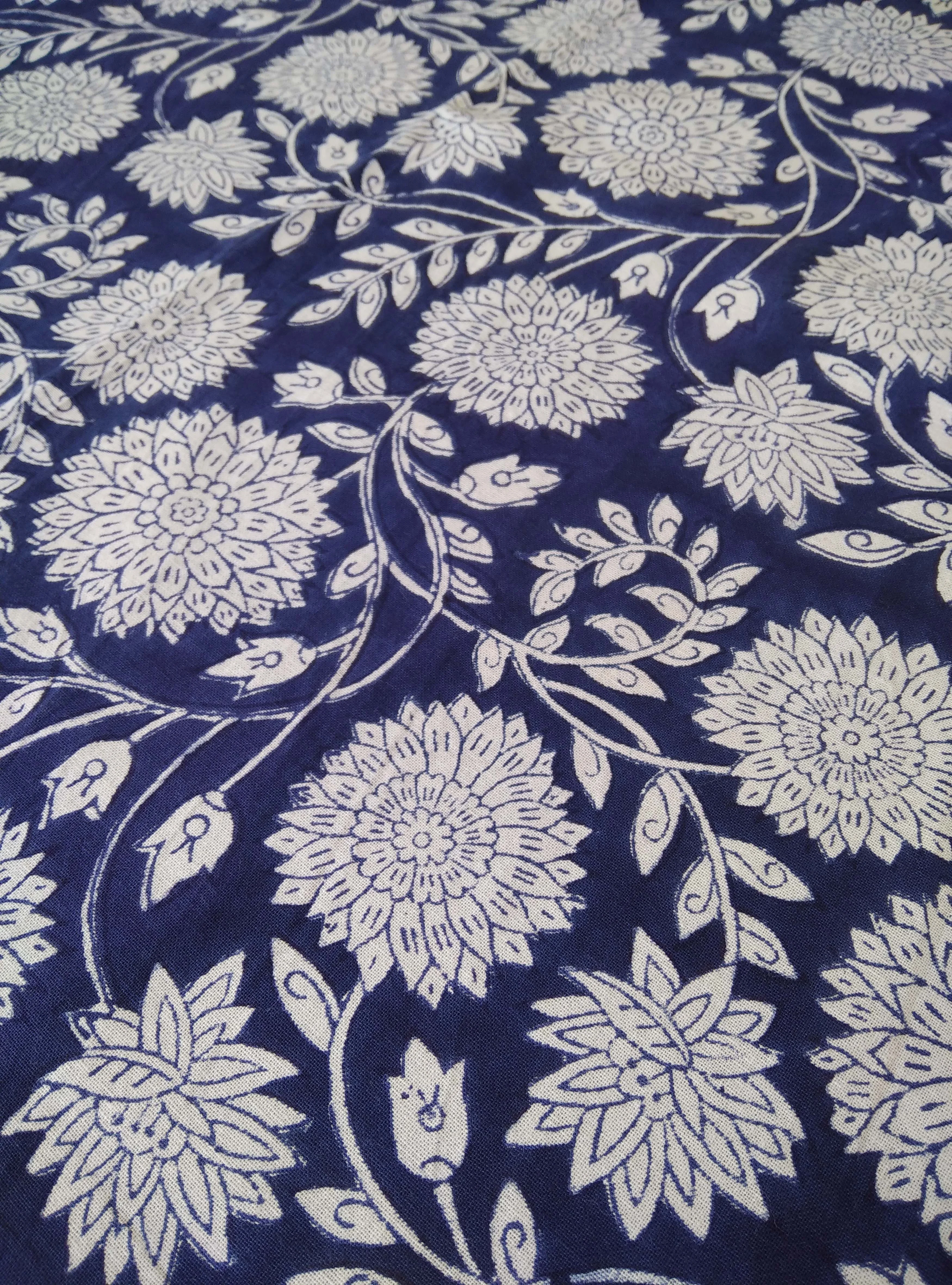 Blue Floral Tablecloth Indian Block Print Table Cloth Handmade Table Linen Pure Cotton Table Cover French Tablecloth