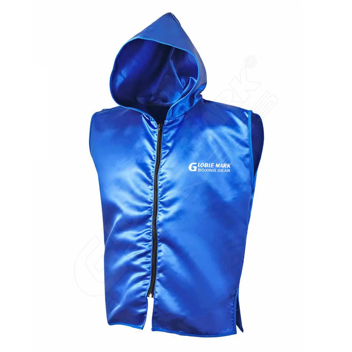 Unisex Personalized Satin Sleeveless Ring Jacket Adult Muay Thai Boxing Champions Competition Sleeveless Jacket With Hood