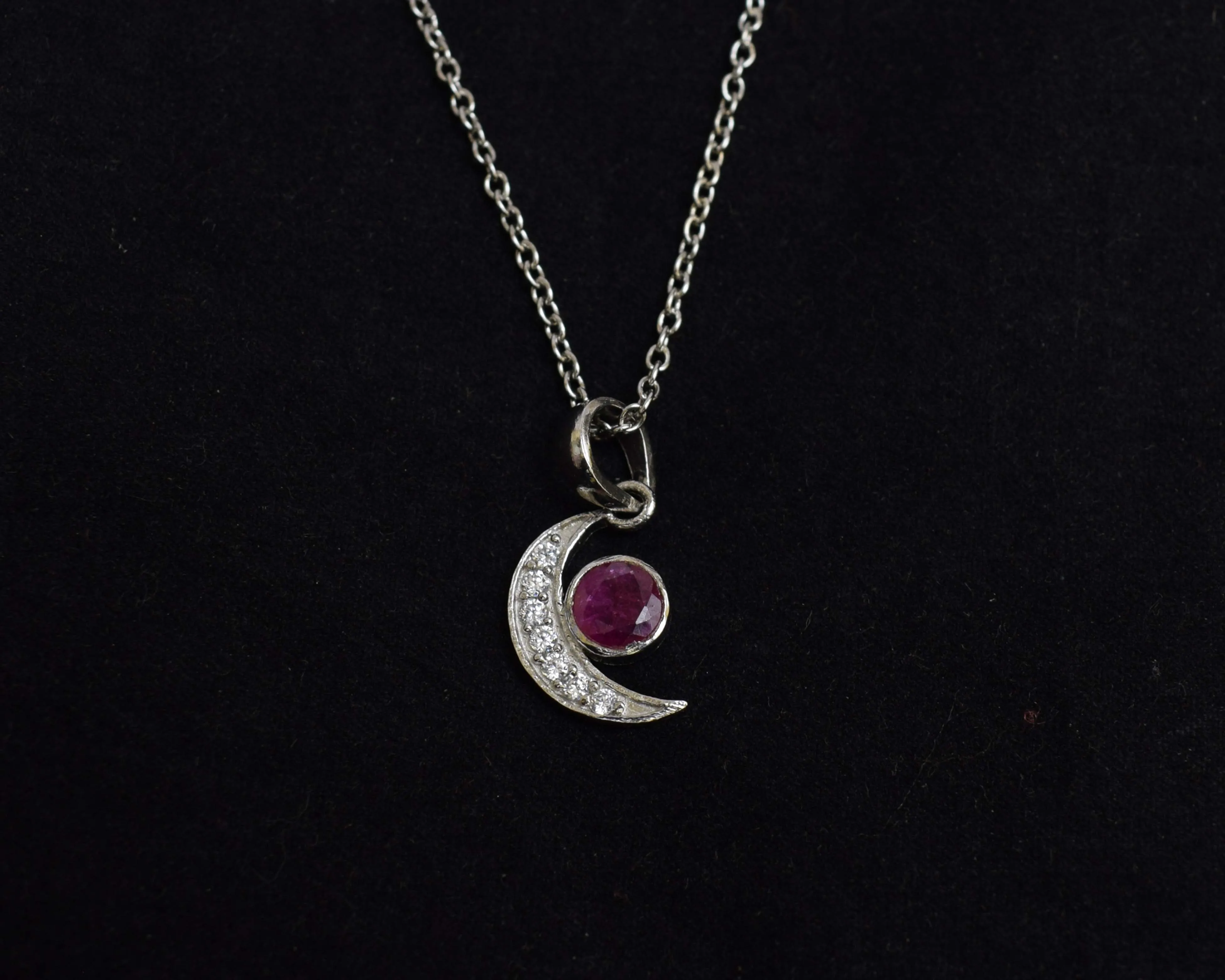 925 Sterling Silver Natural Multi Gemstone Moon Design Antique Silver Oxidized Plated Pendant Necklace
