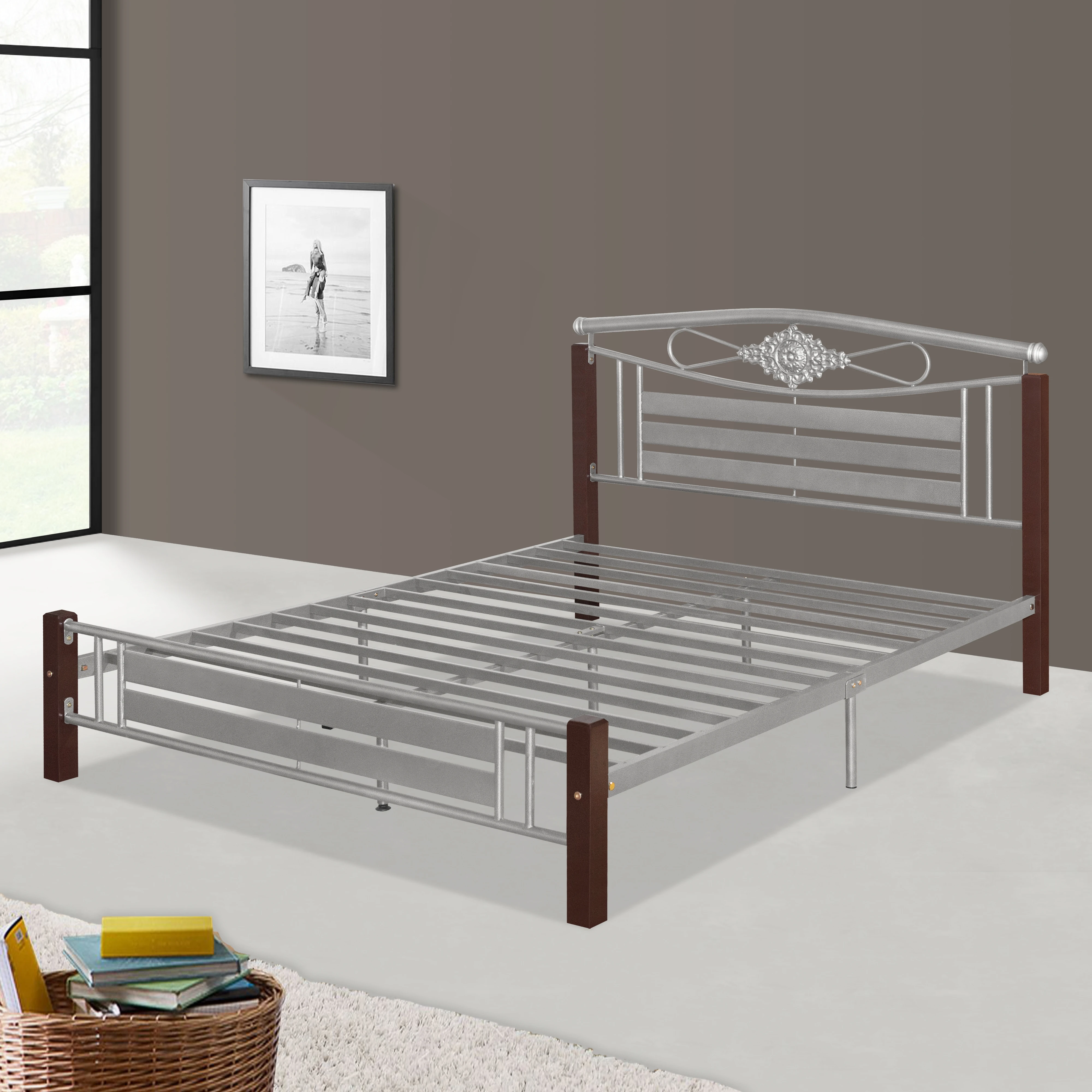 Malaysia Manufacturer Double Metal Bed Frame with Standard Twin Size Mattresses Iron Queen Size Platform