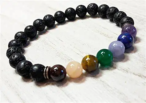Natural 8mm Lava 7 chakra crystal stone beads bracelet crystal gemstone healing agate yoga meditation bracelets.