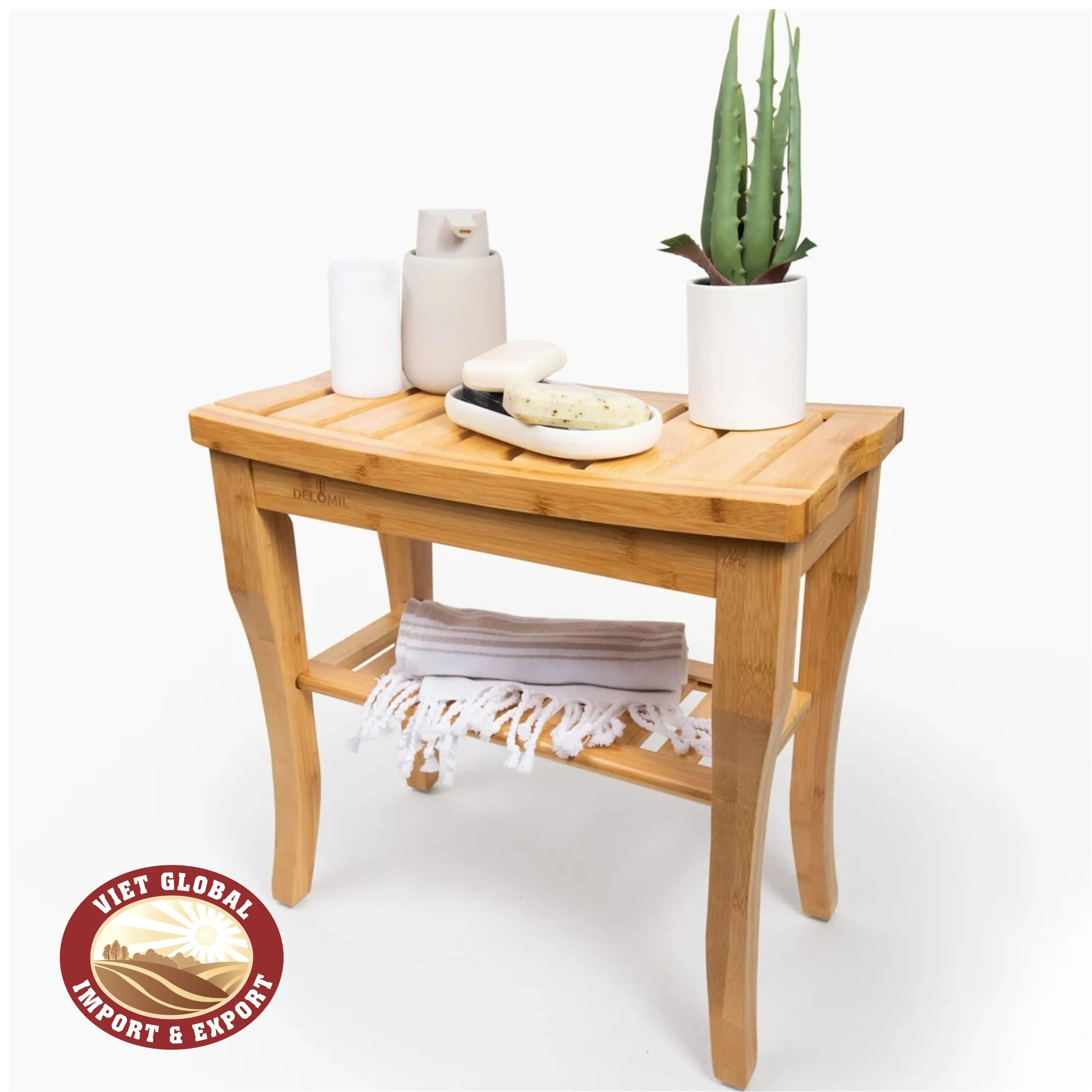 Teak bath room shower bench hand made with high quality water resistance from Viet Nam in Bulk