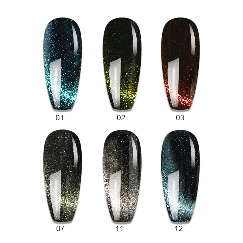 ICE NOVA 6 colors Unique 10d Cat Eye Gel Sparkle Firework Effect Magnet Diamonds Cat Eye Gel Nail Polish Set Oem Private Label