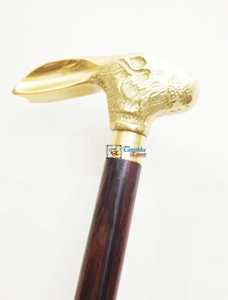 Aluminum Bunny Face Handle Walking Cane Brass Vintage Victorian Wooden Walking Sticks Personalized Handmade Wooden Walking cane