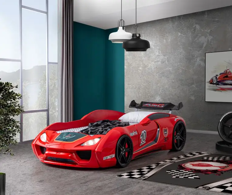 Vento Kids Car Bed Red Color Two Colour Options Optional Wheel Led Sound And Remote Control