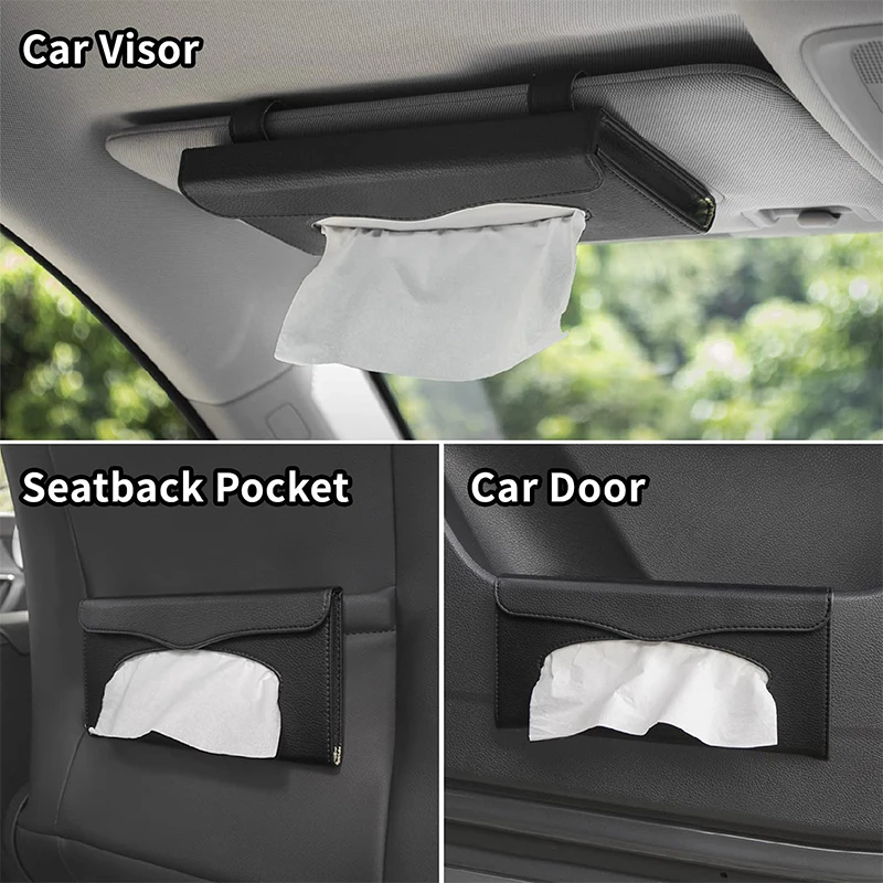 custom logo Car Tissue Holder Sun Visor Napkin Holder Visor car tissue box PU Leather backseat tissue case holder for car