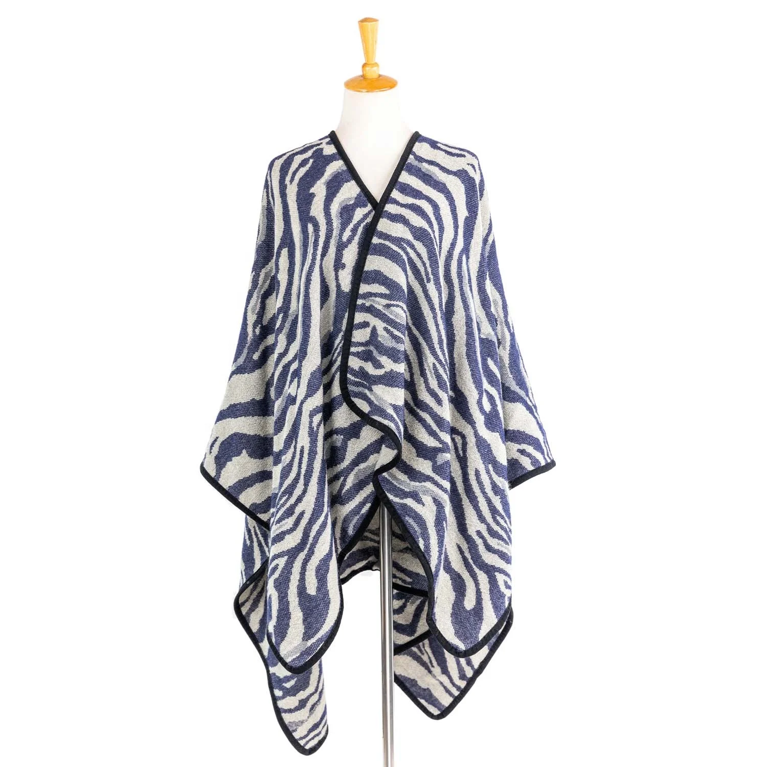 Spring Autumn Woman Warmth Apparel Oversize Jacquard Zebra Lined hemming Pullover Art Casual Sweaters Cape Poncho Pallium