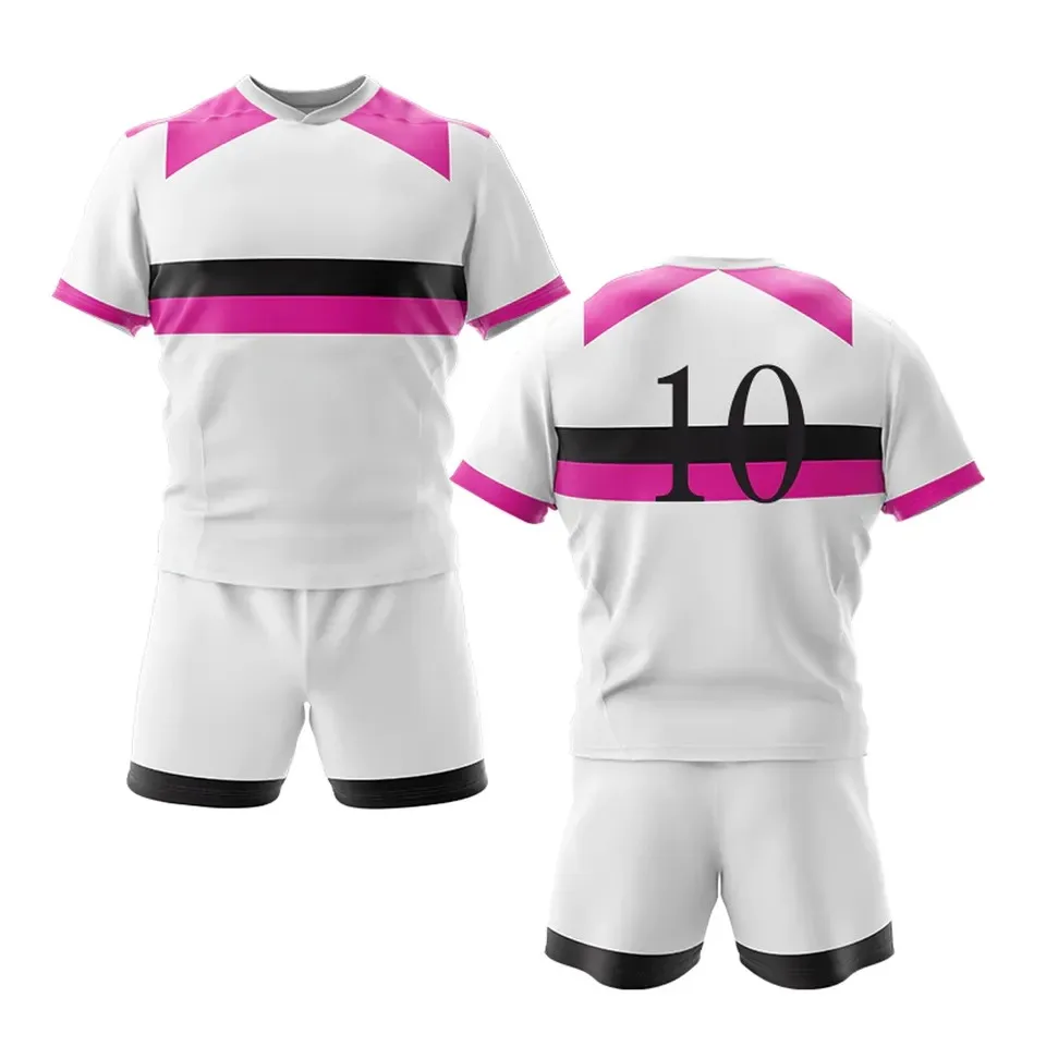 Wholesale New Stitched Men Sublimated Rugby Uniform Printed Design Jersey With Shorts Professional Top