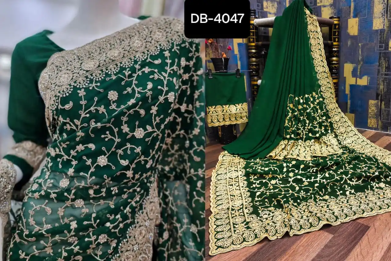 Indian Manufacture and Wholesale Traditional Wear Dress with Heavy Embroidery Work Georgette Saree with Blouse Pieces for Women