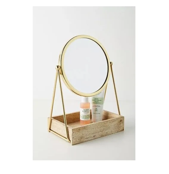 Marble Base Luxury Design Table Top Desktop Mirror Hotel Used Makeup Golden Round Adjustable Mirror