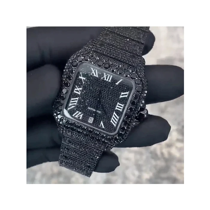High Quality  black Handcrafted moissanite watch For Christmas Gift For Men Buy Now From Best Wholesaler