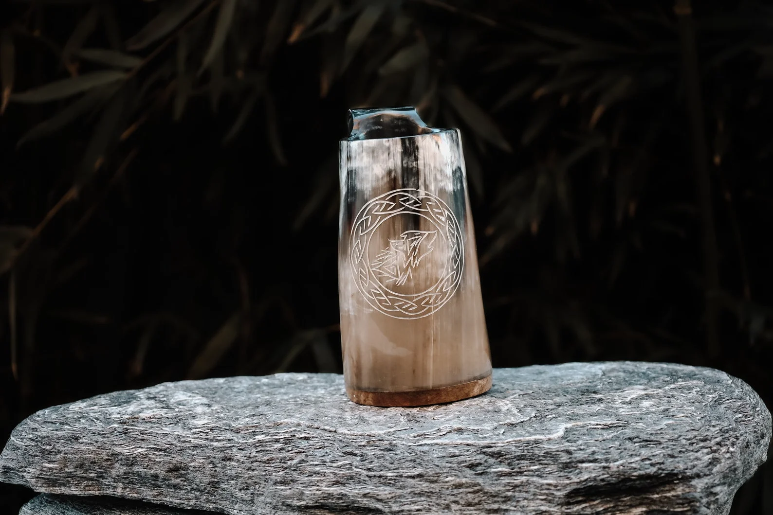 Authentic Drinking Horn Mug with Handcrafted Wooden Base Perfect for Medieval-Themed Events Parties