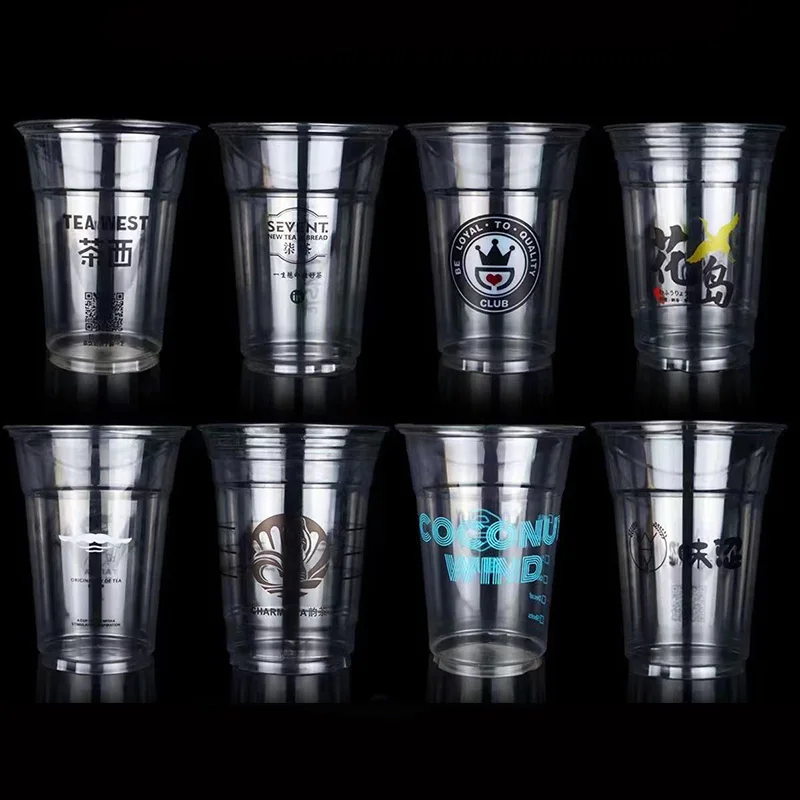 16 OZ PET Disposable Tea Coffee Plastic Cup With Logo Printed Wholesale