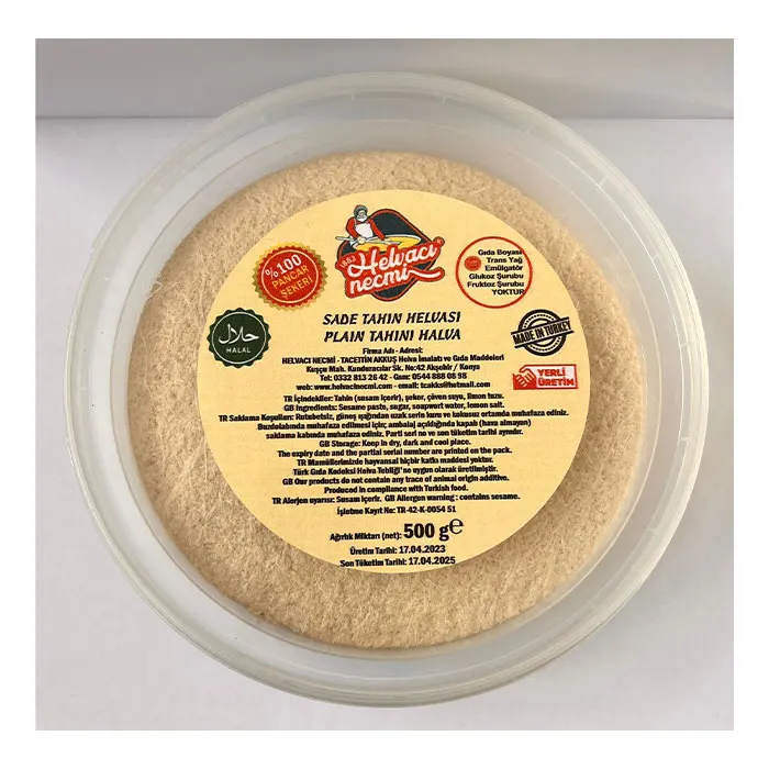 Plain Tahini Halva 500 gr Premium Quality Turkish Tahini Halva Does not contain preservatives and additives