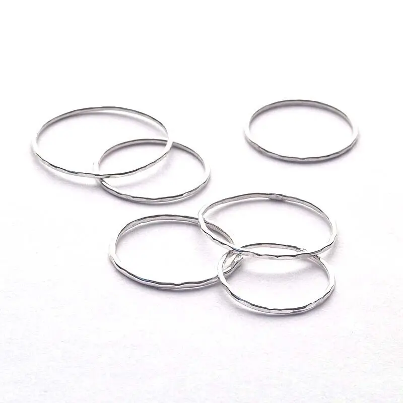 3 Pcs 925 Sterling Silver Hammered Minimalist Stack Rings 3.3 Gms 2mm Slim girl band Ladies Natural Curve hammered plain Rings