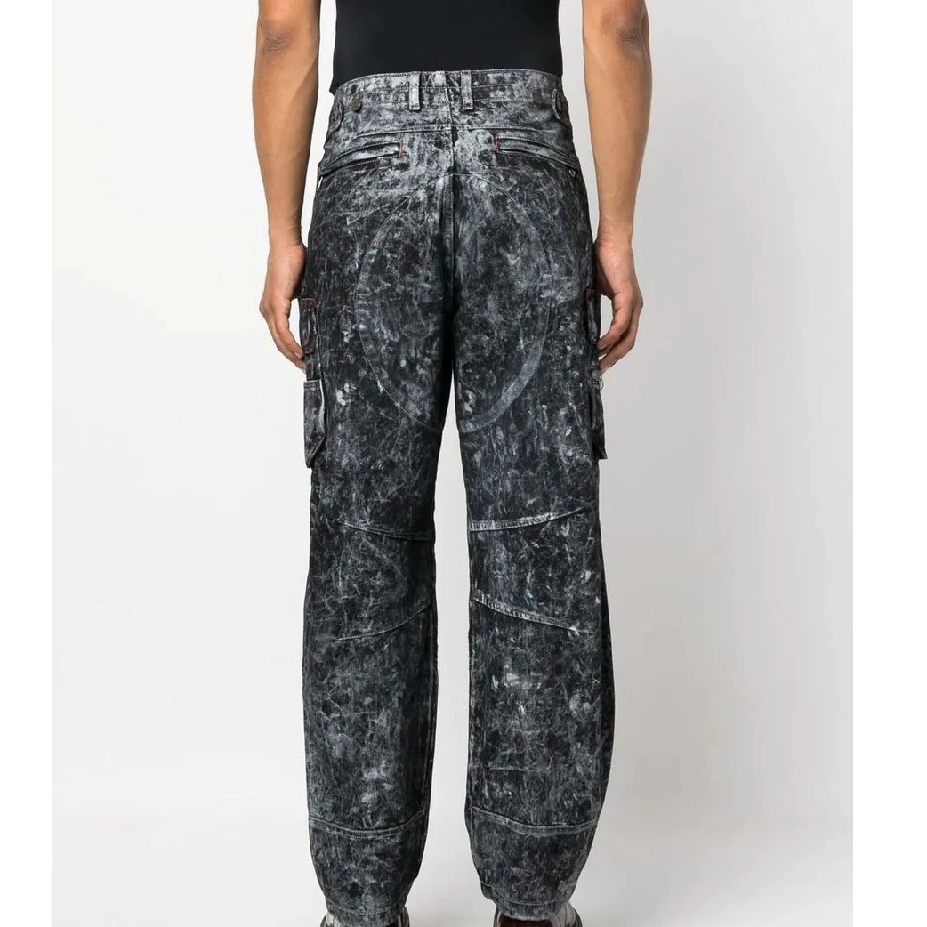 2023 New Japan Style Brand Mens Acid Wash Straight Denim Cargo Pants Biker Jeans Men Baggy Blue Jeans With Side Pockets Jeans Me