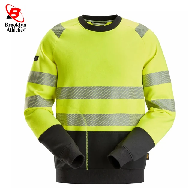 High Visibility Winter Thick Construction Yellow black  Work Sweatshirt Reflective Workwear Plus Size