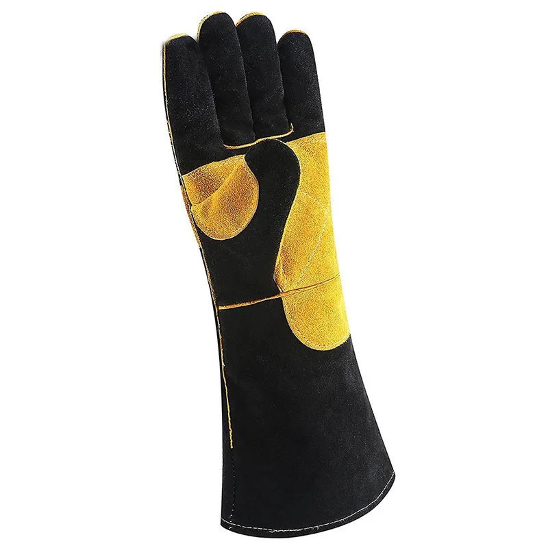 Pakistan Made Flexible Soft Welding Flame Fire Deerskin Leather Work Welding Gloves With Split Cowhide Cuff Gloves