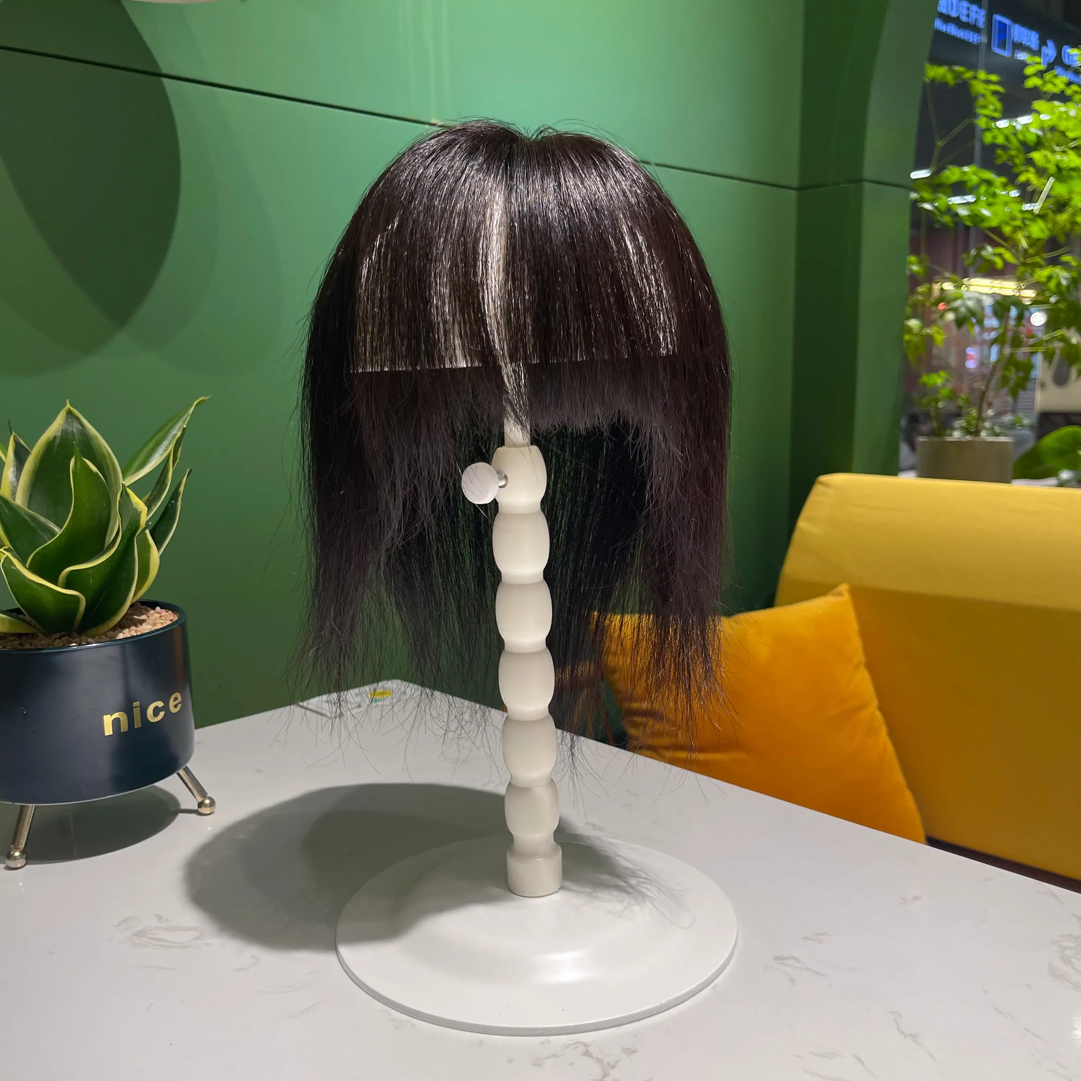 Womens Toupee Skin Human Hair Topper China Virgin Natural with 3d Air Bangs for Women Silk Base Closure Straight 25cm Acceptale